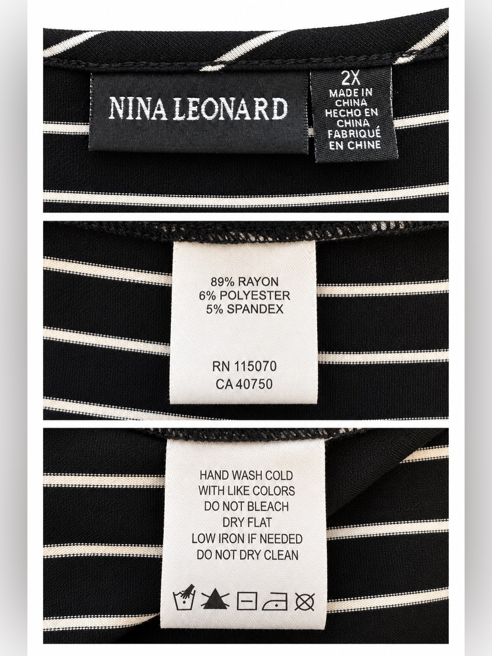 Nina Leonard 2X Black Ivory Pinstripe Maxi Dress Stretch Short Sleeve - Picture 2 of 4